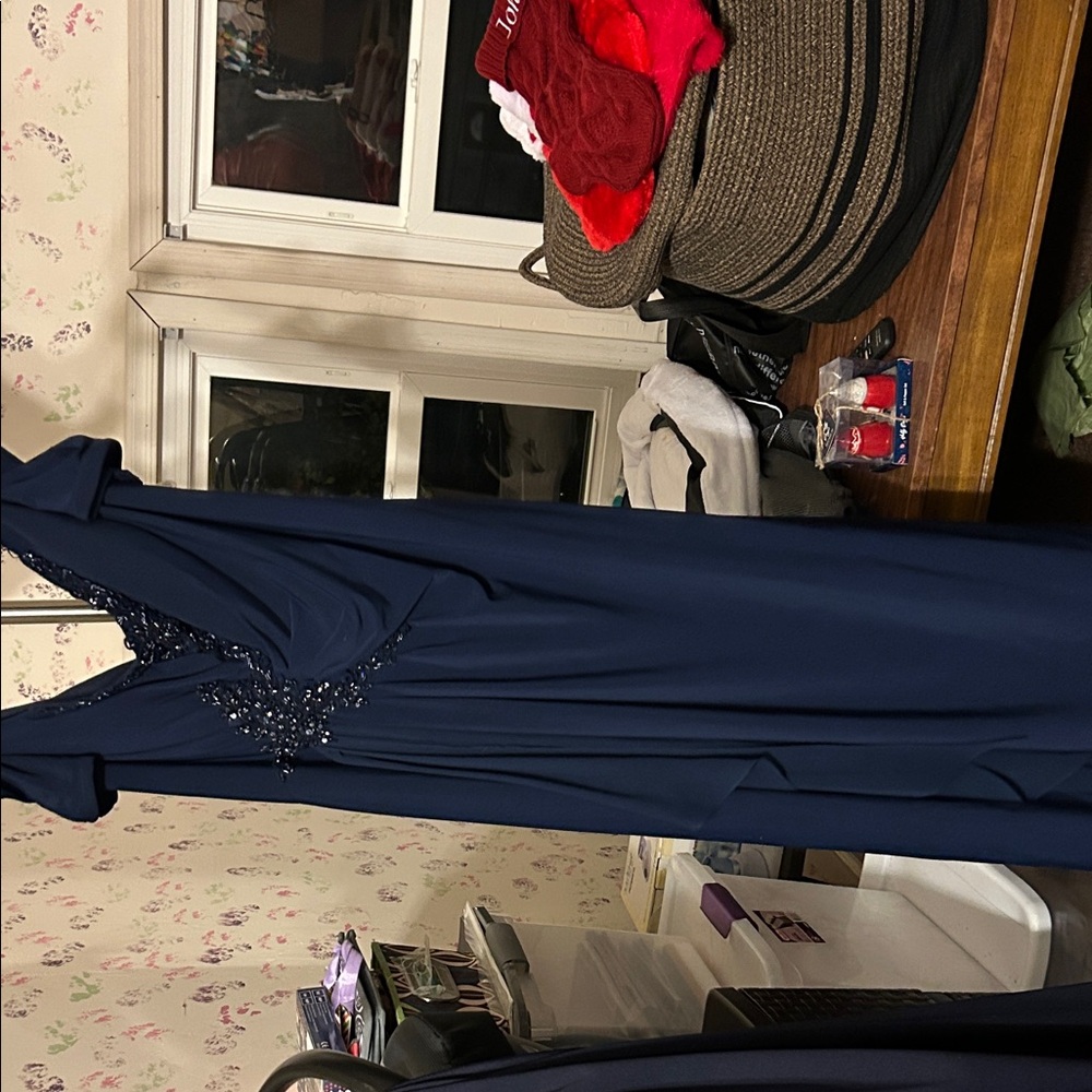 Elegant Navy Blue Gown with Beaded Detail
